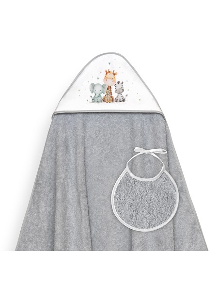 Capa Baño 1X1 Mod Jirafa Elefante Estampado+Babero Gris