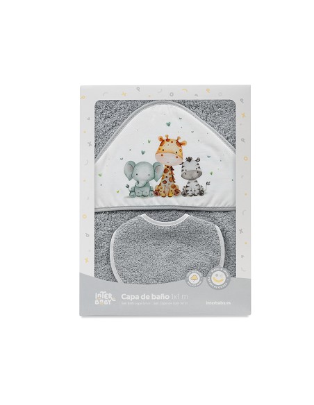 Capa Baño 1X1 Mod Jirafa Elefante Estampado+Babero Gris