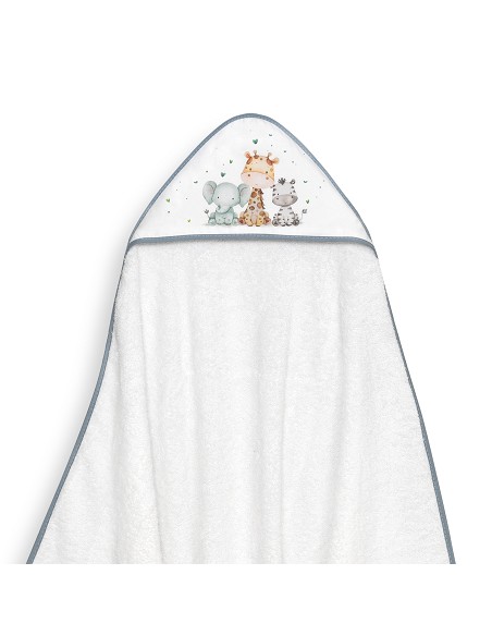 Capa Baño 1X1 Mod Jirafa Elefante Estampado+Babero Bco/Petroleo