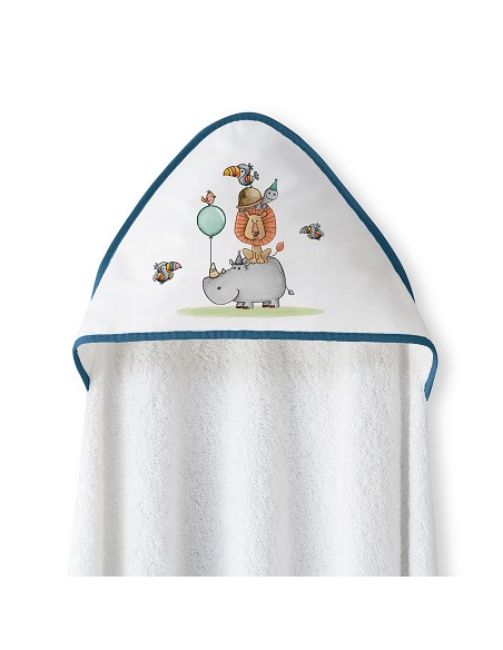 Capa Baño 1X1 Mod Rino-Leon Estampado Bco/Petroleo