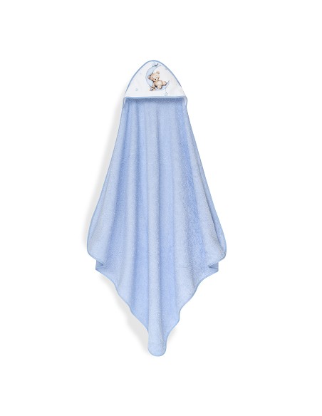 Capa Baño 1X1 Mod Estampado Oso Luna Estrellas+Gorro Azul