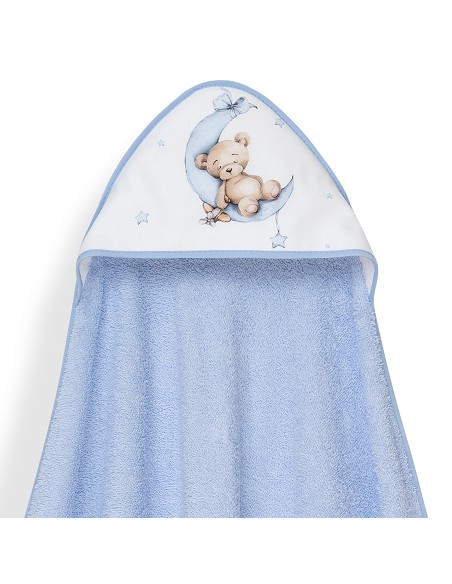 Capa Baño 1X1 Mod Estampado Oso Luna Estrellas+Gorro Azul