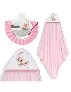 Capa Baño 1X1 Mod Estampado Oso Luna Estrellas+Gorro Rosa