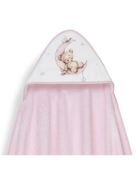 Capa Baño 1X1 Mod Estampado Oso Luna Estrellas+Gorro Rosa