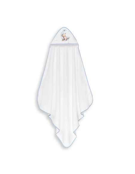 Capa Baño 1X1 Mod Estampado Oso Luna Estrellas+Gorro Bco/Azul