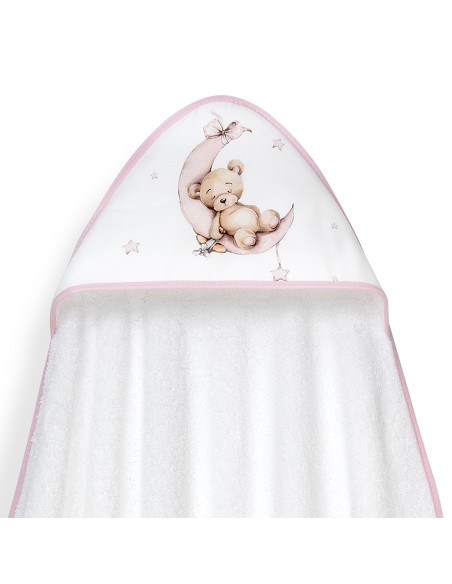 Capa Baño 1X1 Mod Estampado Oso Luna Estrellas+Gorro Bco/Rosa