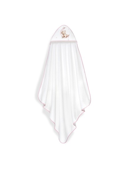 Capa Baño 1X1 Mod Estampado Oso Luna Estrellas+Gorro Bco/Rosa