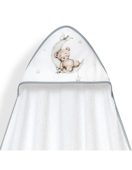 Capa Baño 1X1 Mod Estampado Oso Luna Estrellas+Gorro Bco/Verde