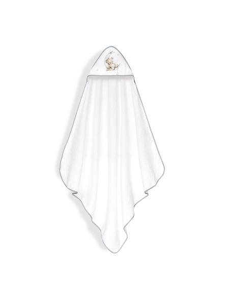 Capa Baño 1X1 Mod Estampado Oso Luna Estrellas+Gorro Bco/Verde