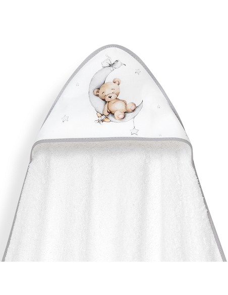 Capa Baño 1X1 Mod Estampado Oso Luna Estrellas+Gorro Bco/Gris