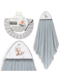 Capa Baño 1X1 Mod Estampado Oso Luna Estrellas+Gorro Gris
