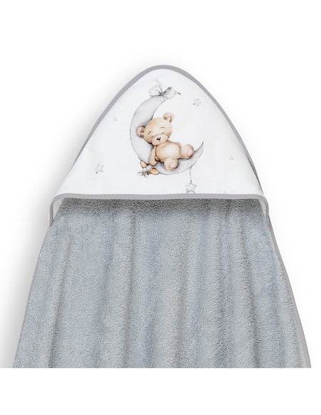 Capa Baño 1X1 Mod Estampado Oso Luna Estrellas+Gorro Gris