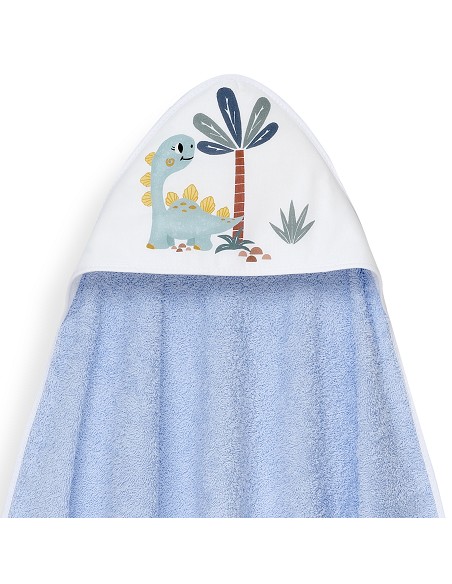 Capa Baño 1X1 Mod Estampado Dinosaurio Palmera+Gorro Azul
