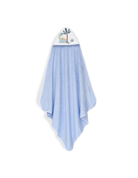 Capa Baño 1X1 Mod Estampado Dinosaurio Palmera+Gorro Azul