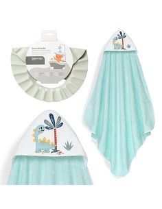 Capa Baño 1X1 Mod Estampado Dinosaurio Palmera+Gorro Verde