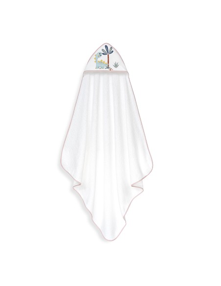 Capa Baño 1X1 Mod Estampado Dinosaurio Palmera+Gorro Bco/Rosa