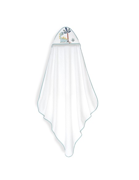 Capa Baño 1X1 Mod Estampado Dinosaurio Palmera+Gorro Bco/Verde