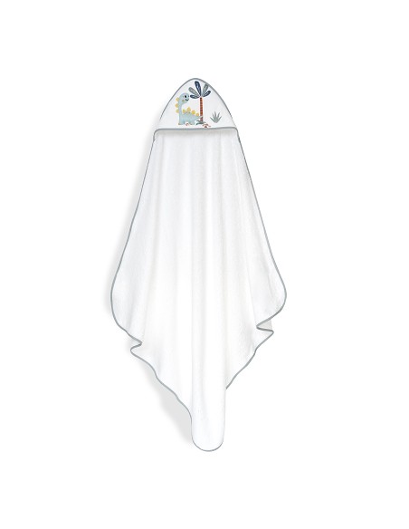 Capa Baño 1X1 Mod Estampado Dinosaurio Palmera+Gorro Bco/Gris