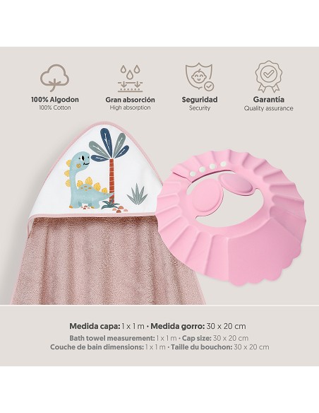 Capa Baño 1X1 Mod Estampado Dinosaurio Palmera+Gorro Rosa Maquillaje