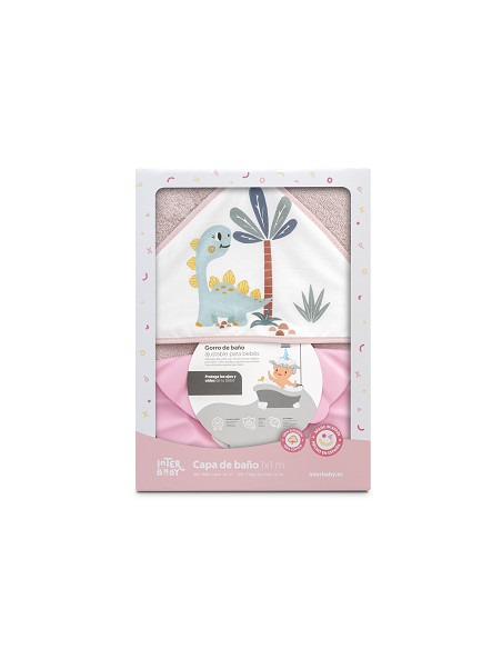 Capa Baño 1X1 Mod Estampado Dinosaurio Palmera+Gorro Rosa Maquillaje