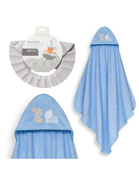 Capa Baño 1X1 Mod Oso Tumbado Conejito+Gorro Azul