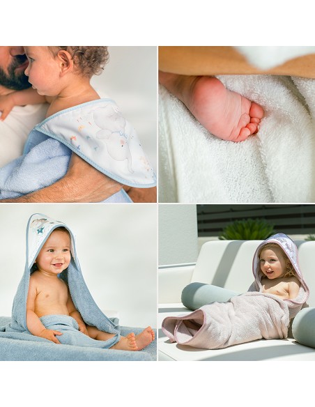 Capa Baño 1X1 Mod Oso Tumbado Conejito+Gorro Rosa