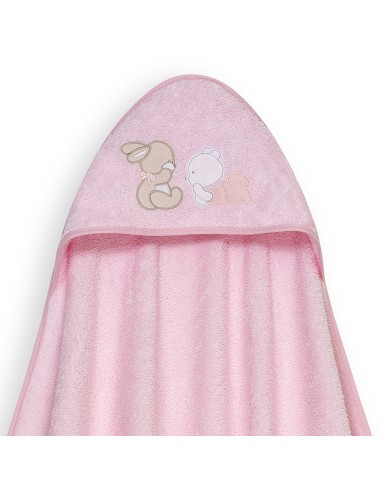 Capa Baño 1X1 Mod Oso Tumbado Conejito+Gorro Rosa