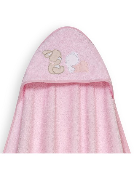 Capa Baño 1X1 Mod Oso Tumbado Conejito+Gorro Rosa