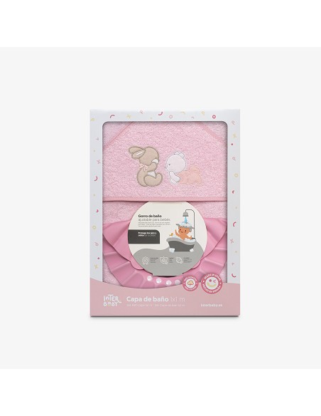 Capa Baño 1X1 Mod Oso Tumbado Conejito+Gorro Rosa