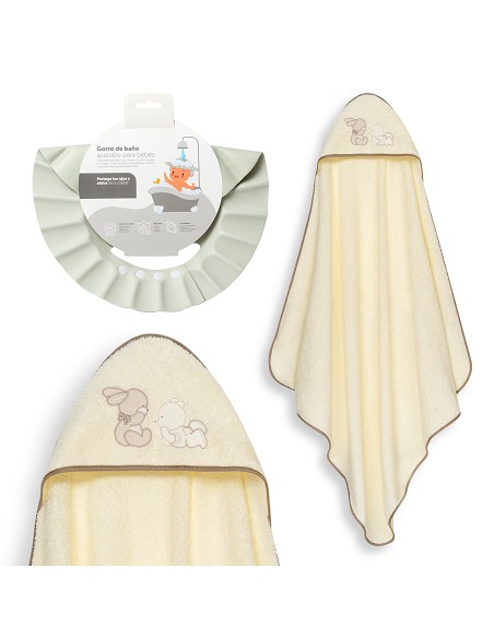 Capa Baño 1X1 Mod Oso Tumbado Conejito+Gorro Beig