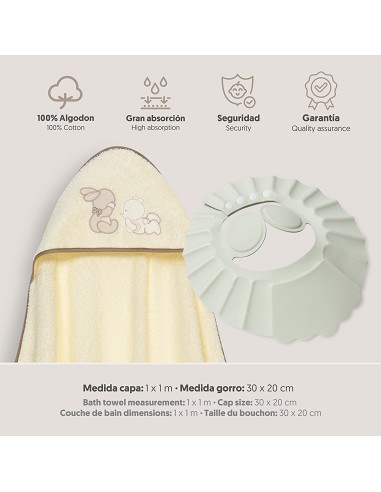Capa Baño 1X1 Mod Oso Tumbado Conejito+Gorro Beig