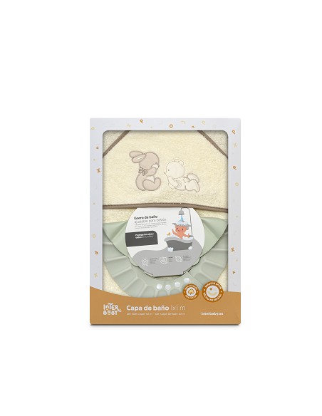 Capa Baño 1X1 Mod Oso Tumbado Conejito+Gorro Beig