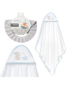 Capa Baño 1X1 Mod Oso Tumbado Conejito+Gorro Bco/Azul