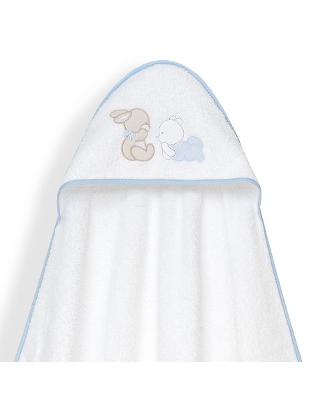 Capa Baño 1X1 Mod Oso Tumbado Conejito+Gorro Bco/Azul