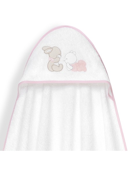 Capa Baño 1X1 Mod Oso Tumbado Conejito+Gorro Bco/Rosa