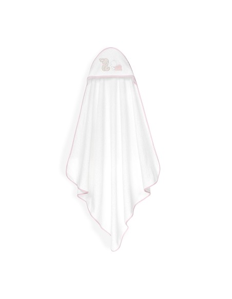 Capa Baño 1X1 Mod Oso Tumbado Conejito+Gorro Bco/Rosa