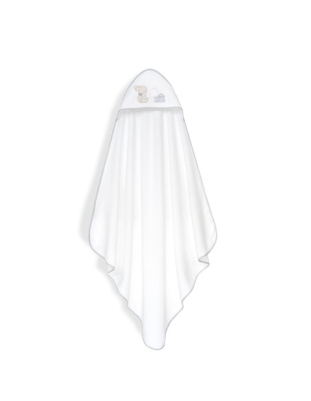 Capa Baño 1X1 Mod Oso Tumbado Conejito+Gorro Bco/Gris