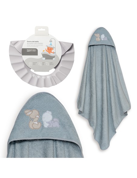 Capa Baño 1X1 Mod Oso Tumbado Conejito+Gorro Gris