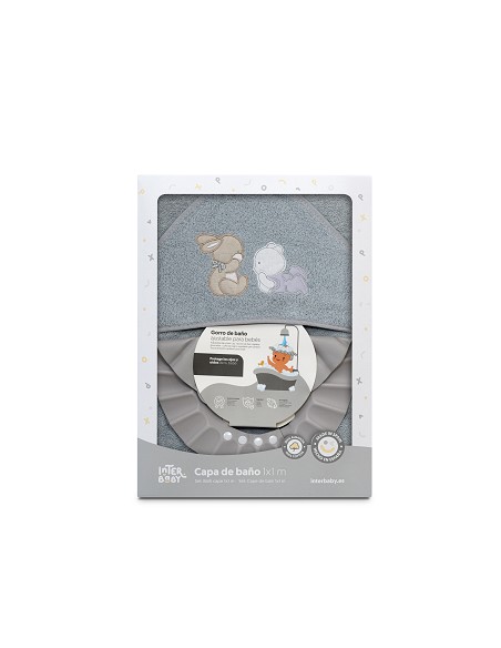 Capa Baño 1X1 Mod Oso Tumbado Conejito+Gorro Gris