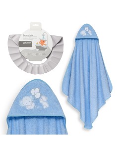 Capa Baño 1X1 Mod Oso Elefante Globos+Gorro Azul