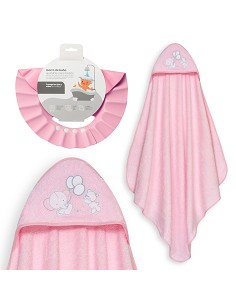 Capa Baño 1X1 Mod Oso Elefante Globos+Gorro Rosa