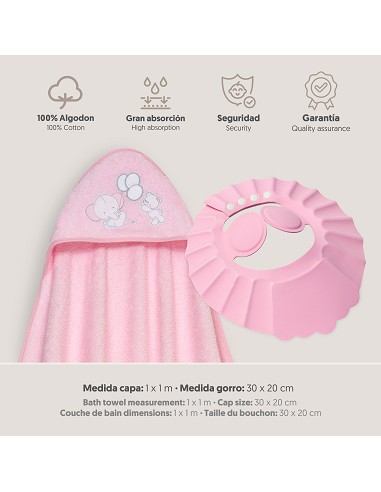 Capa Baño 1X1 Mod Oso Elefante Globos+Gorro Rosa