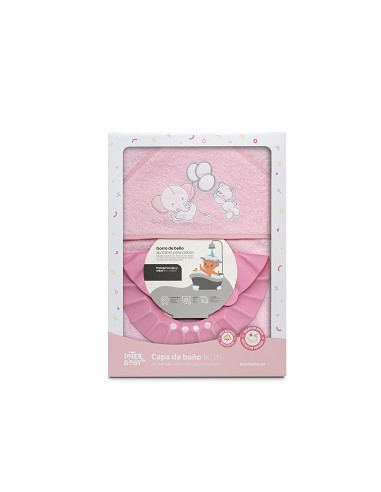 Capa Baño 1X1 Mod Oso Elefante Globos+Gorro Rosa