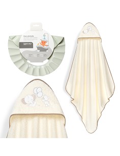 Capa Baño 1X1 Mod Oso Elefante Globos+Gorro Beig