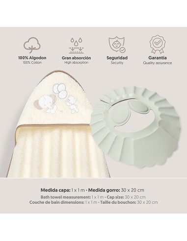 Capa Baño 1X1 Mod Oso Elefante Globos+Gorro Beig