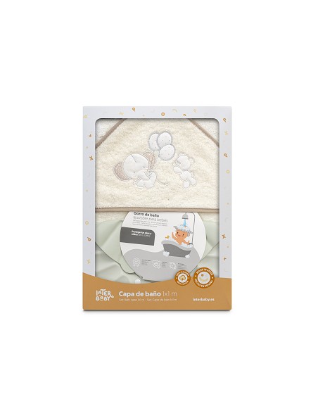 Capa Baño 1X1 Mod Oso Elefante Globos+Gorro Beig