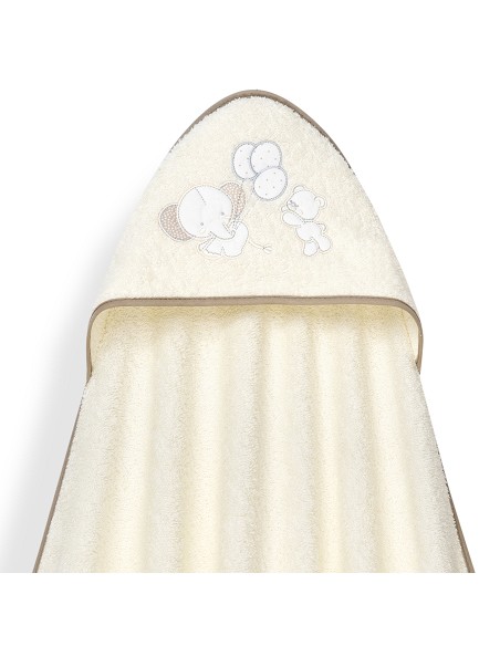 Capa Baño 1X1 Mod Oso Elefante Globos+Gorro Beig