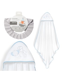Capa Baño 1X1 Mod Oso Elefante Globos+Gorro Bco/Azul