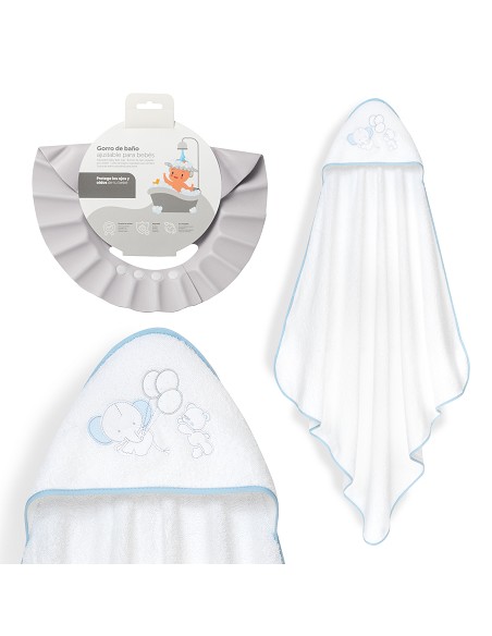 Capa Baño 1X1 Mod Oso Elefante Globos+Gorro Bco/Azul