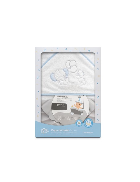 Capa Baño 1X1 Mod Oso Elefante Globos+Gorro Bco/Azul